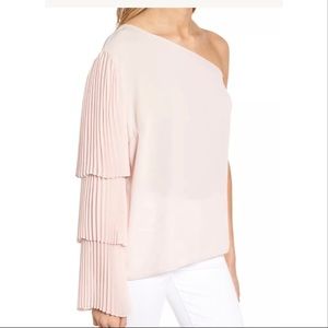 Chelsea28 Blush One Shoulder Pleated Sleeve Blouse
